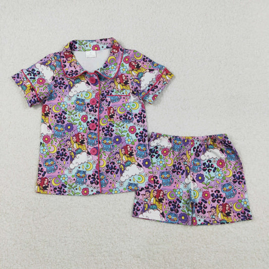 RTS NO MOQ（In Stock) GSSO2754 Kpop Floral Leopard Print Moon Pink Purple Short-Sleeve Shorts Pajama Set