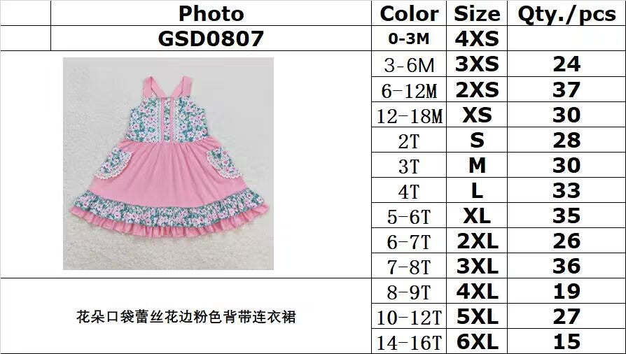 GSD0807 Flower pocket lace pink suspender dress