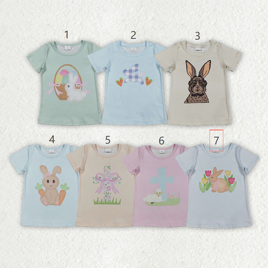 RTS NO MOQ Sibling baby girl boy clothes easter Sheep Cross Pink Short-Sleeve Tops