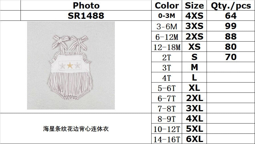 RTS no moq SR1488 Starfish striped lace vest jumpsuit