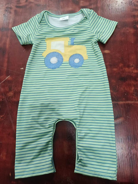 custom moq 5 eta 5weeks mix size baby boys clothes tractor green striped romper