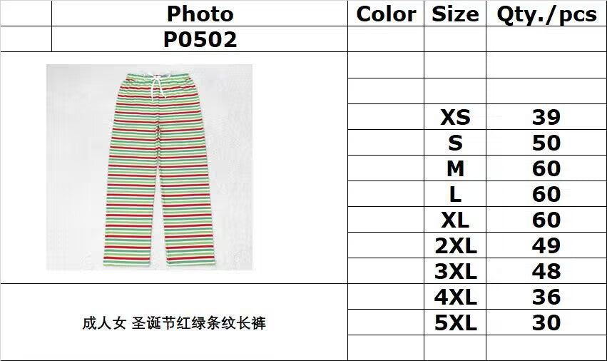 rts no moq P0502 Adult female Christmas red and green striped trousers