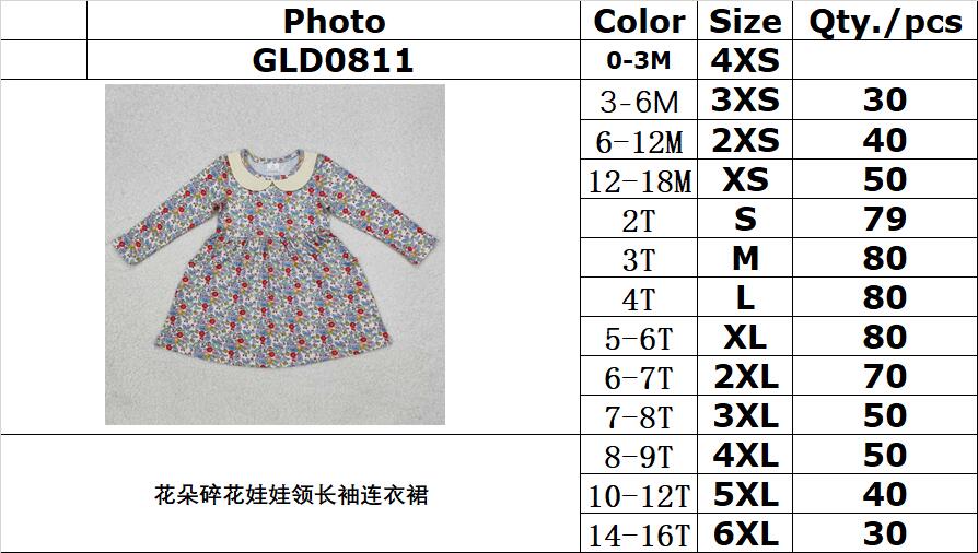 RTS NO MOQ ETA 5/7days arrived GLD0811 Flower floral doll collar long-sleeved dress