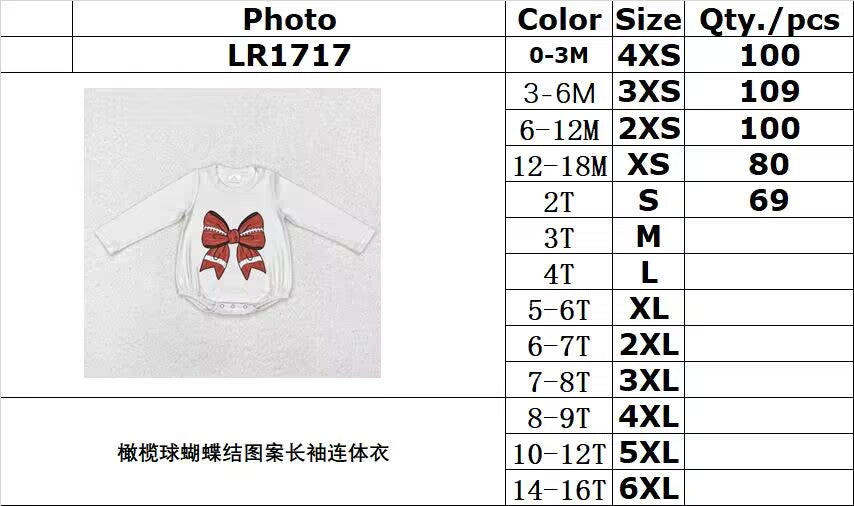 RTS NO MOQ ETA 5/7days LR1717 Long-sleeved bodysuit with rugby bow pattern