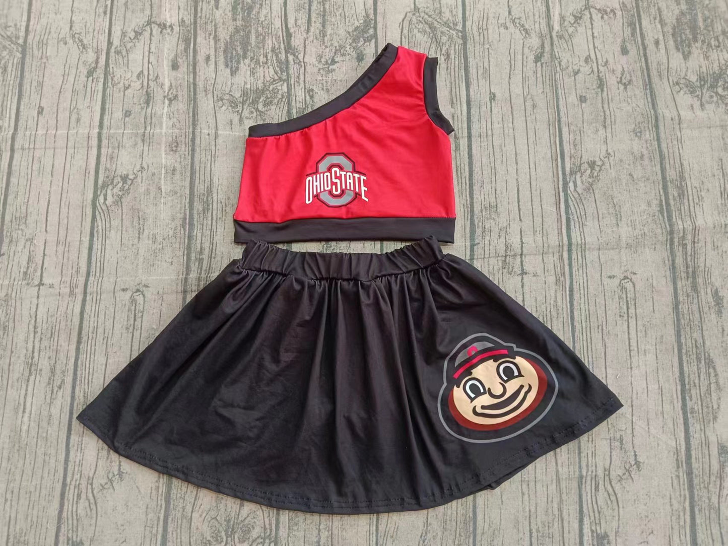 Custom moq 8 eta 6-8weeks baby girl clothes team black and red sleeveless shorts skirt sets-25.10.14