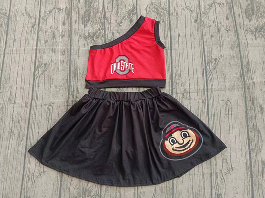 Custom moq 8 eta 6-8weeks baby girl clothes team black and red sleeveless shorts skirt sets-25.10.14
