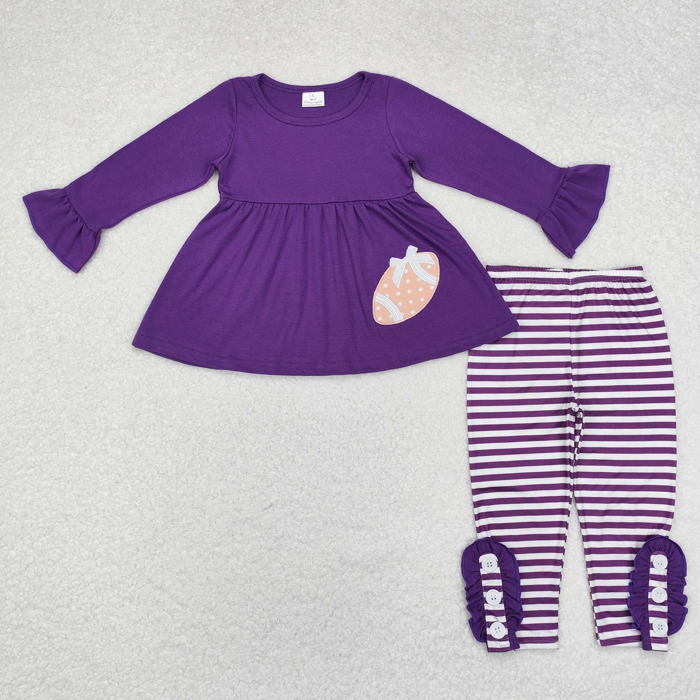 RTS NO MOQ ETA 5/7days GLP1590 Embroidered Polka Dot Rugby Solid Purple Long Sleeve Striped Pants Set