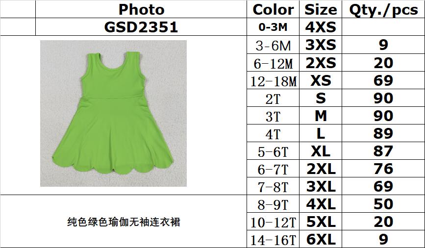 RTS NO MOQ GSD2351 Pure green yoga sleeveless dress