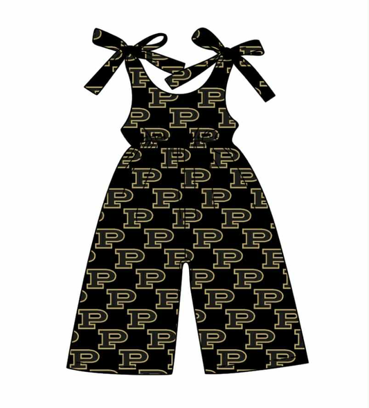 PRE ORDER Deadline July 30 custom no moq Children's boutique clothing Black bow tie jumpsuit