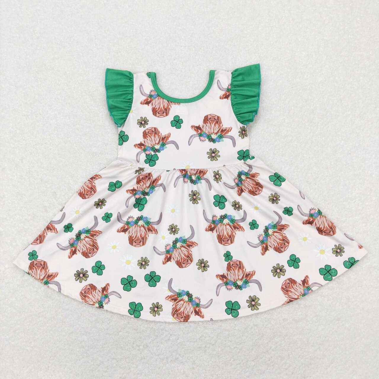 RTS NO MOQ Baby Girl Clothes St. Patrick's Four Leaf Clover Short Sleeve dresses