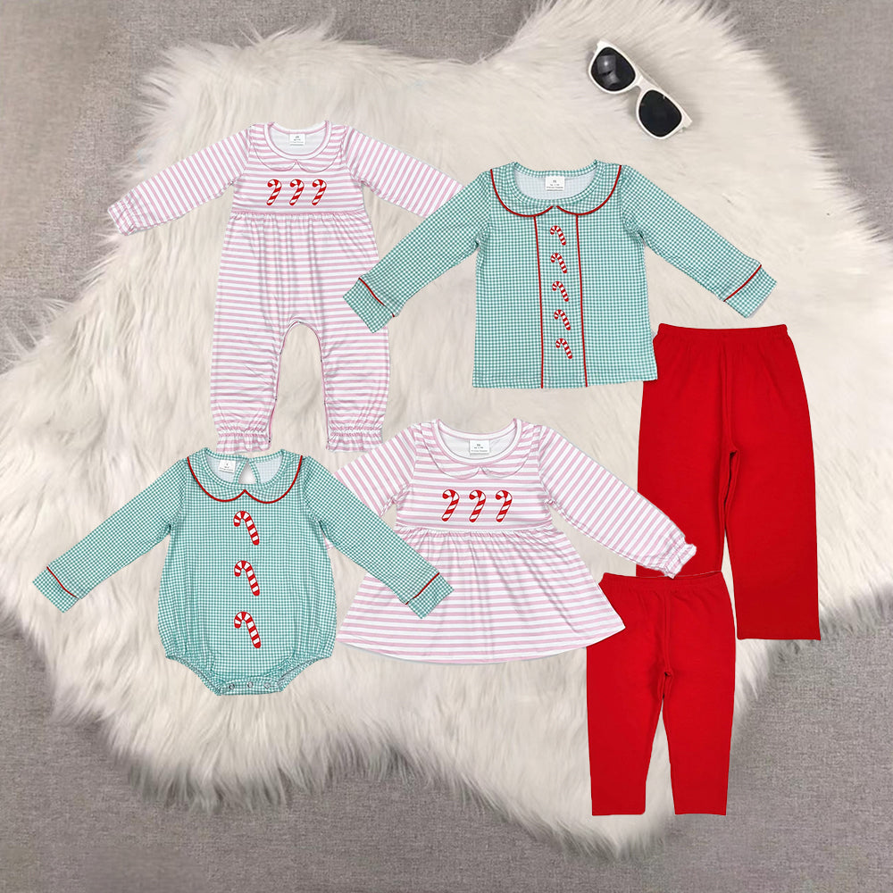 RTS NO MOQ Sibling baby girls baby boys clothes Christmas long-sleeved trousers suit & romper