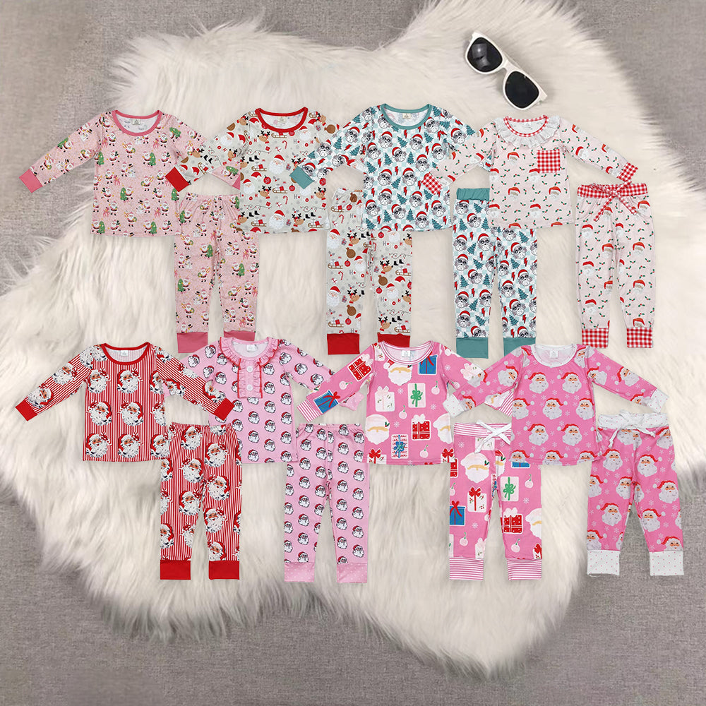 RTS NO MOQ Sibling Baby Girls boys modal Christmas trees Long Sleeve Pants Set
