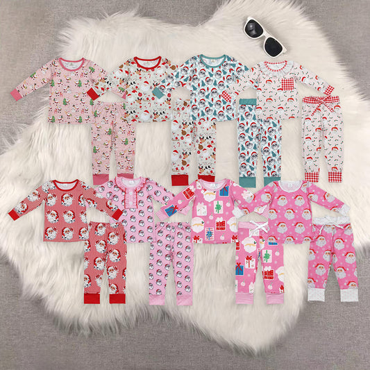 RTS NO MOQ Sibling Baby Girls boys modal Christmas trees Long Sleeve Pants Set