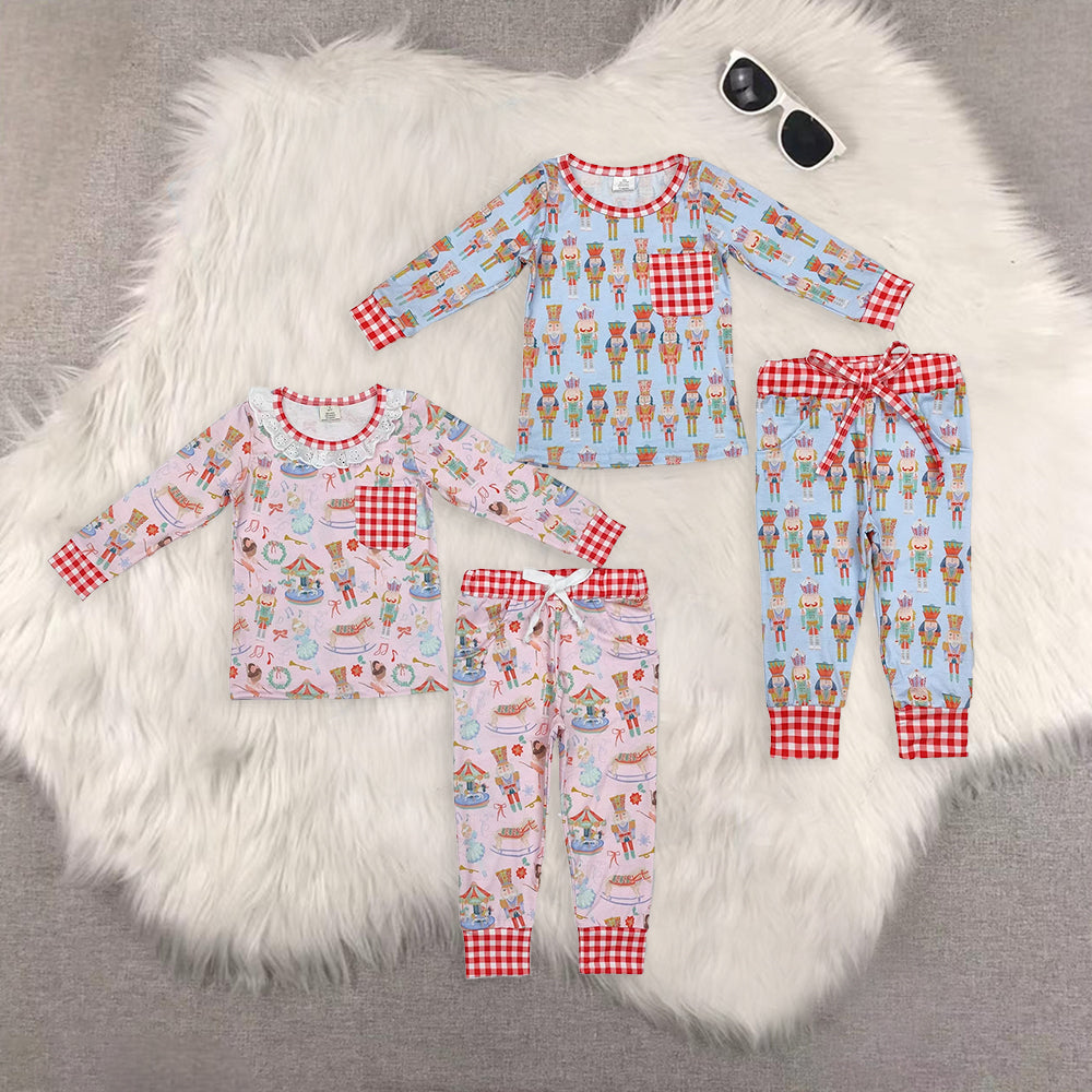 RTS NO MOQ Sibling Baby Girls boys modal Christmas Long Sleeve Pants Set