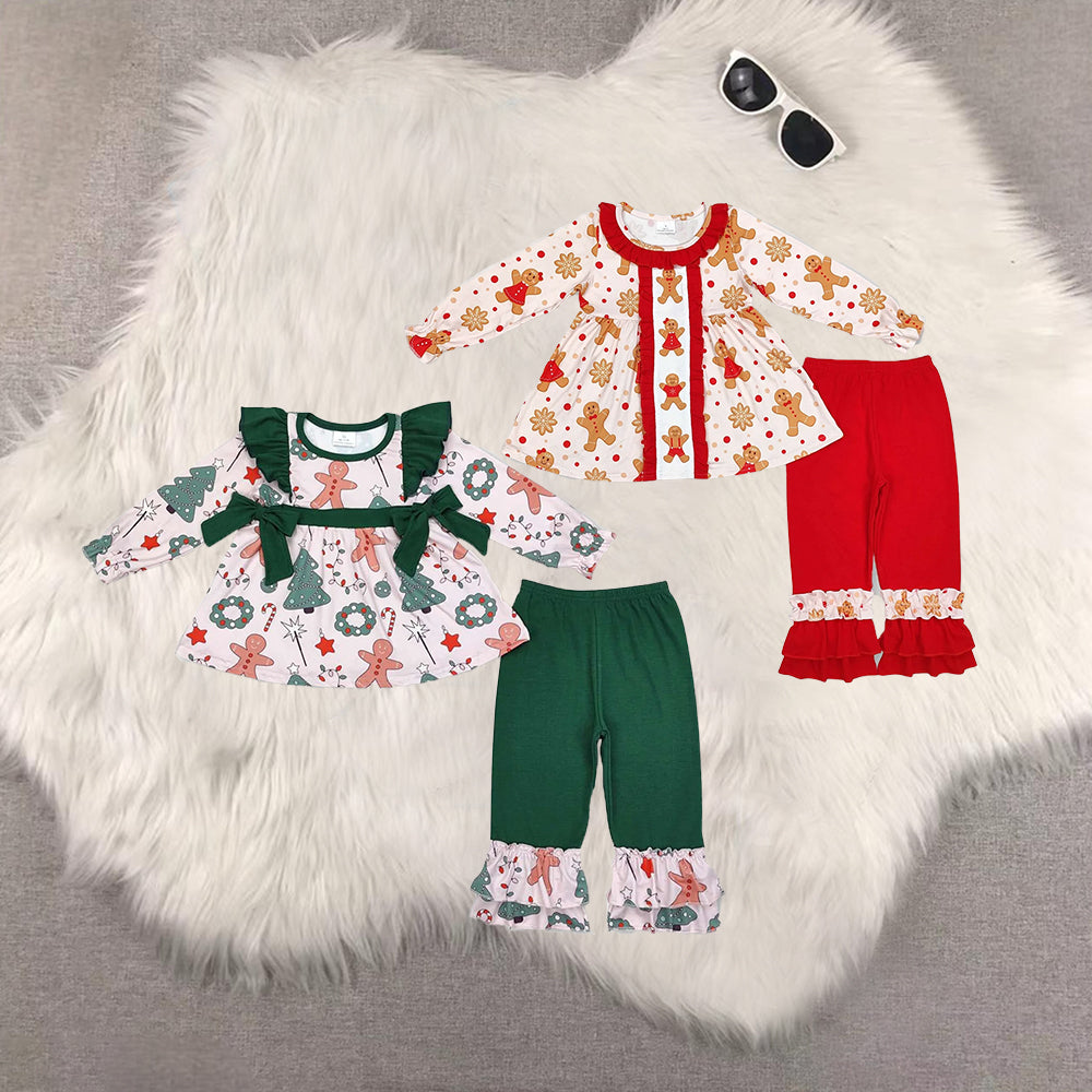 RTS NO MOQ Sibling Baby Girls Christmas trees Long Sleeve Pants Set