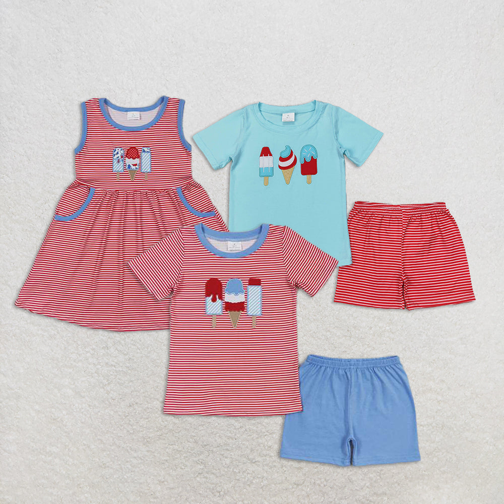 RTS NO MOQ baby boys clothes embroidery ice cream short sleeve Clothes Sets dress