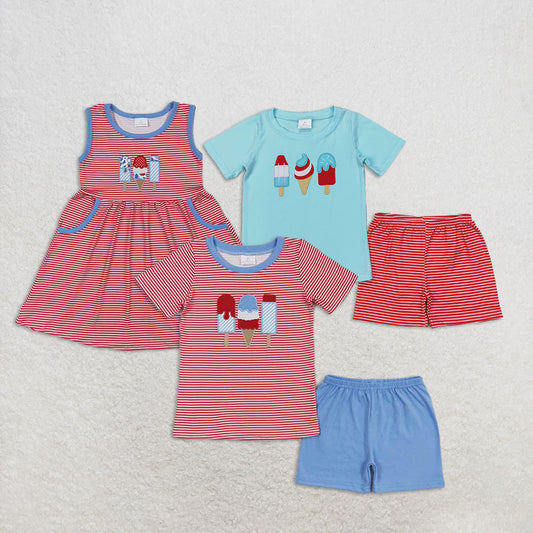 RTS NO MOQ baby boys clothes embroidery ice cream short sleeve Clothes Sets dress