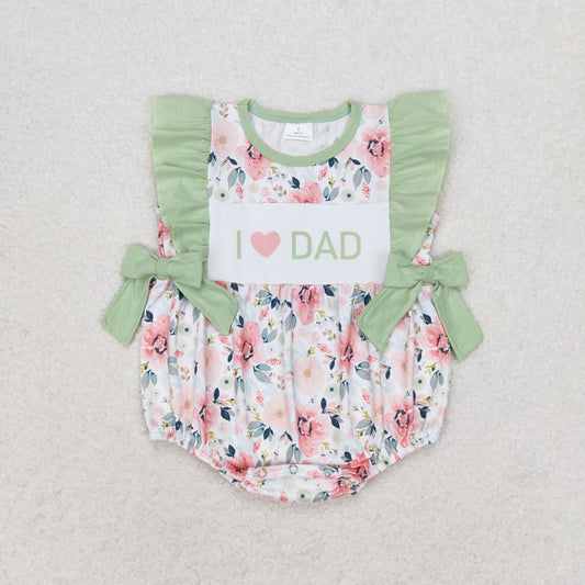 RTS no moq SR1569 I love dad flower light green lace bow vest jumpsuit