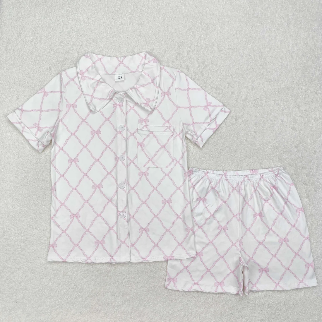 RTS NO MOQ Adult Girls Button Cardigan Short Sleeve Shorts Pajama Set: Leopard & Geometric Stripes