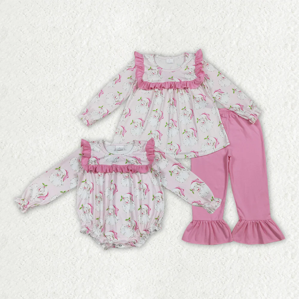 RTS Sibling baby girls clothes Christmas long Sleeve pants sets and rompers
