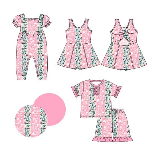 1.3 custom each style moq 5eta 4-6week Sibling Sistes floral baby girl short sleeve shorts sets and dress and rompers match family design