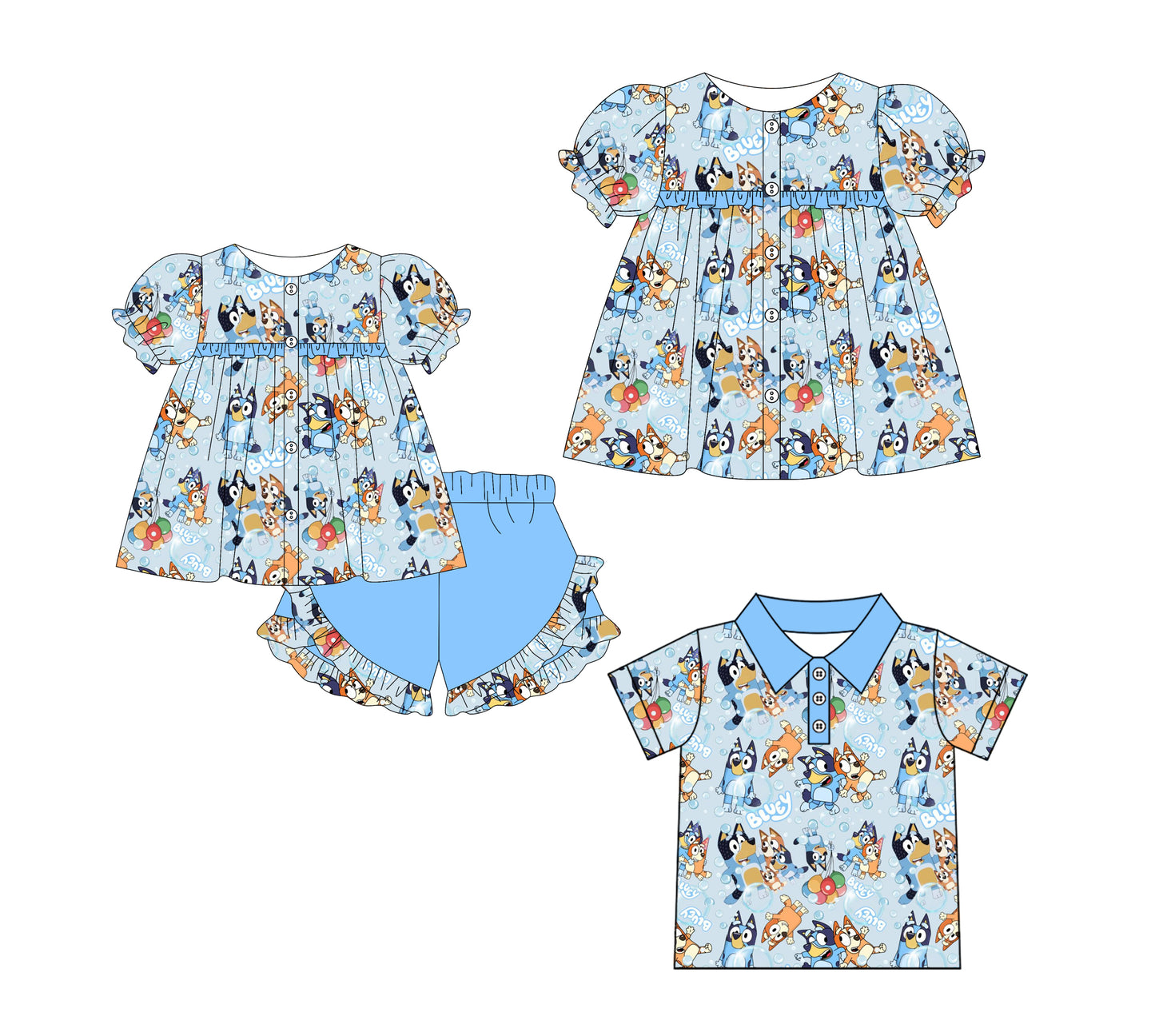 1.8 custom each style moq 5eta 4-6week Sibling Sister cartoon dog baby girl sets and dress and top match family design