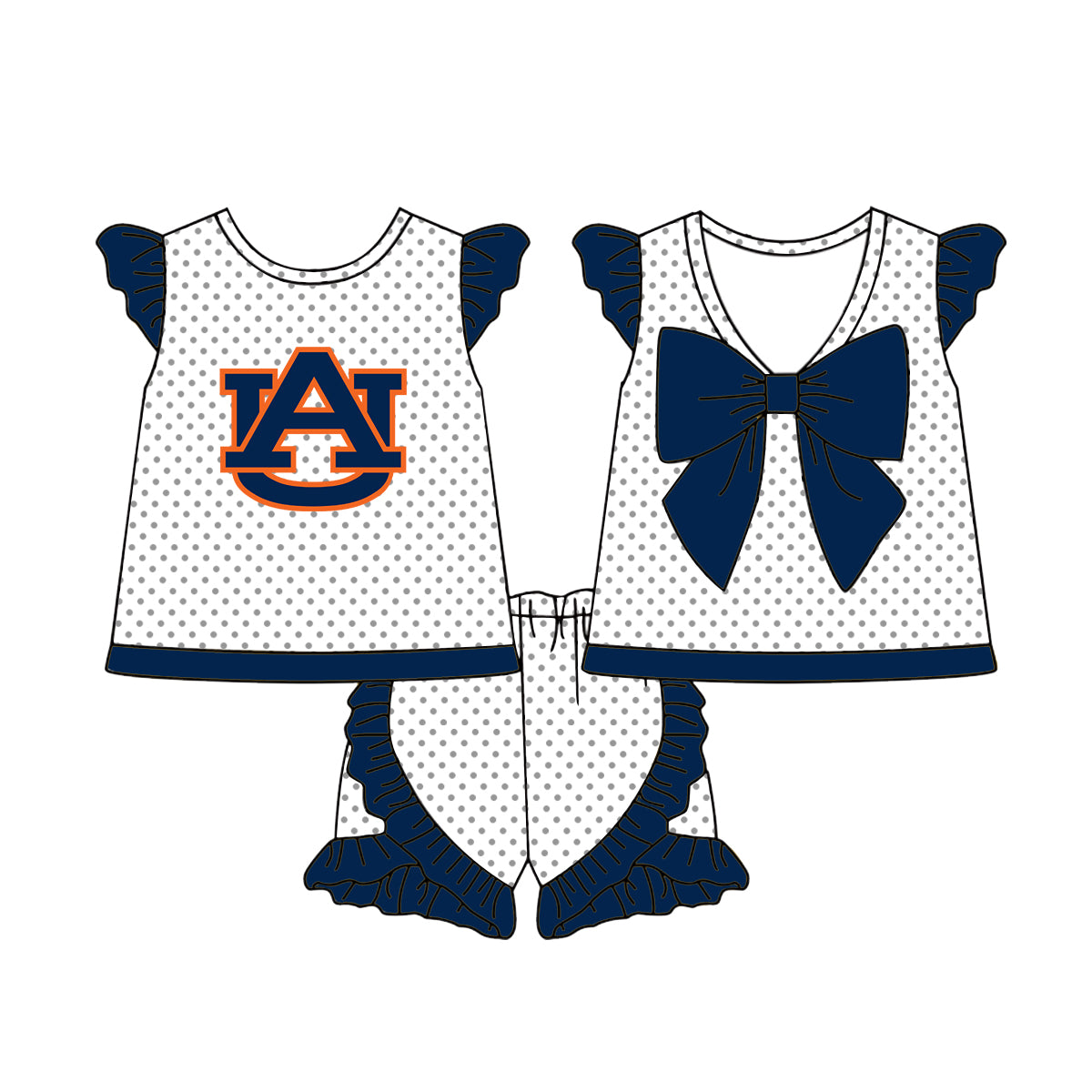 Custom summer teams baby girls clothes team orange and navy blue sets dress top-25.5.5