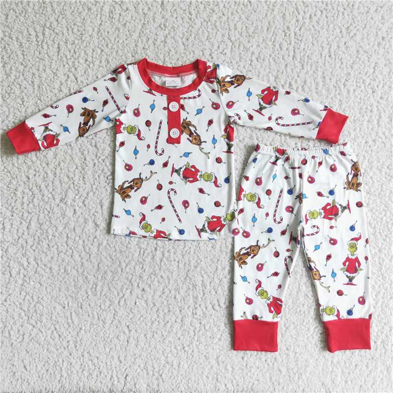 Baby Girls boys Christmas style cartoon character print white Family siblings set