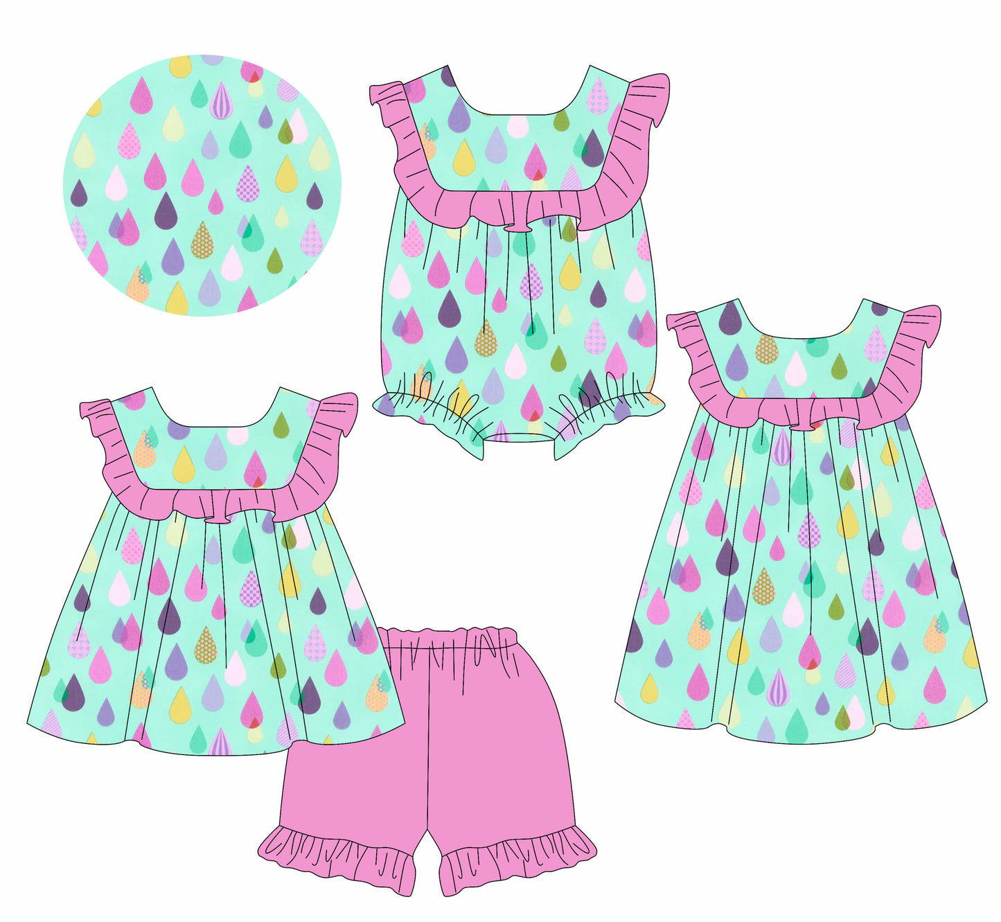 1.13 custom each style moq 5eta 4-6week Sibling Sisters baby girl short sleeve shorts sets and dress and rompers match family design