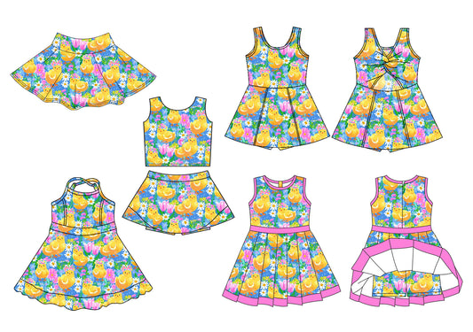 26.1.6 custom each style moq 5 eta 6-8week Sibling Sisters baby girl clothes short sleeve dress 3 and skirts set and skirt match family design