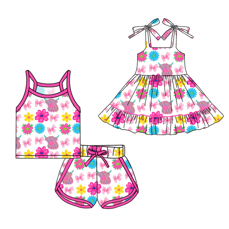 26.1.2 custom each style moq 5 eta 6-8week Sibling Sister floral bow baby short sleeve shorts sets and dress match design