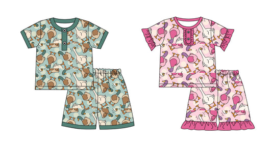 1.2 custom each style moq 5eta 4-6week Sibling Sister duck baby girls short sleeve short sets 1 and sets 2 match design