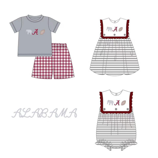 5.11custom each style moq 5eta 4-5week Sibling Sister ALABAMA prints gray girls and boys outfits and baby romper match family design