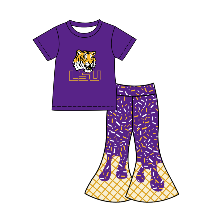 Custom moq 5 mix size milk silk summer teams baby girls clothes purple short sleeve pants sets-25.11.25