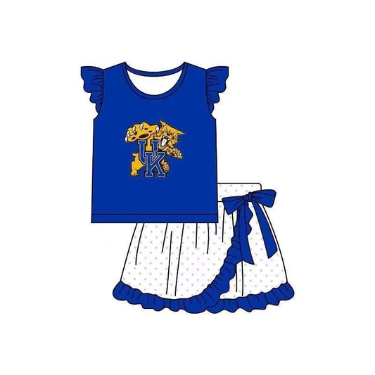 Custom summer team clothes baby girl clothes team blue flying sleeve shorts sets-25.5.6