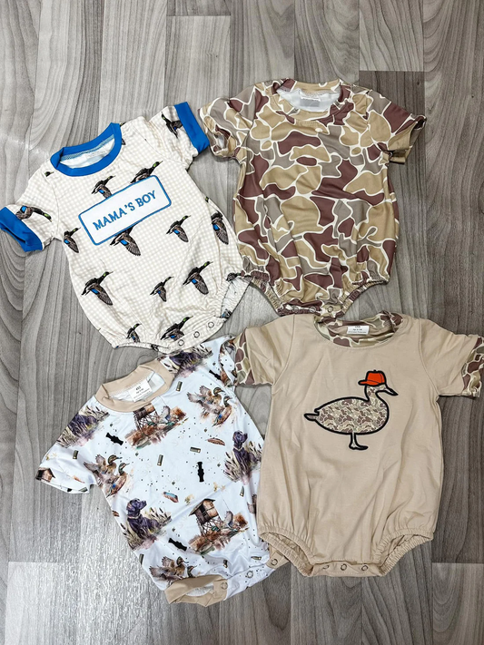 RTS NO MOQ Baby boy clothes duck puppy embroidery Shorts Sleeve Romper Mixed Sizes