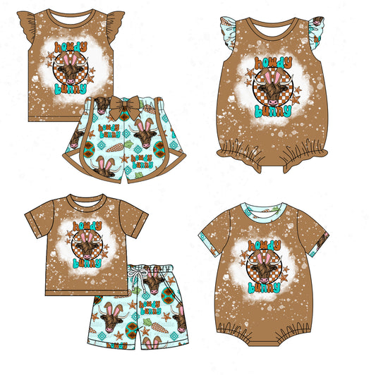 1.11 custom each style moq 5eta 4-6week Sibling Sister howdy baby girl short sleeve shorts sets and sets 2 and boy romper and girl romper match design