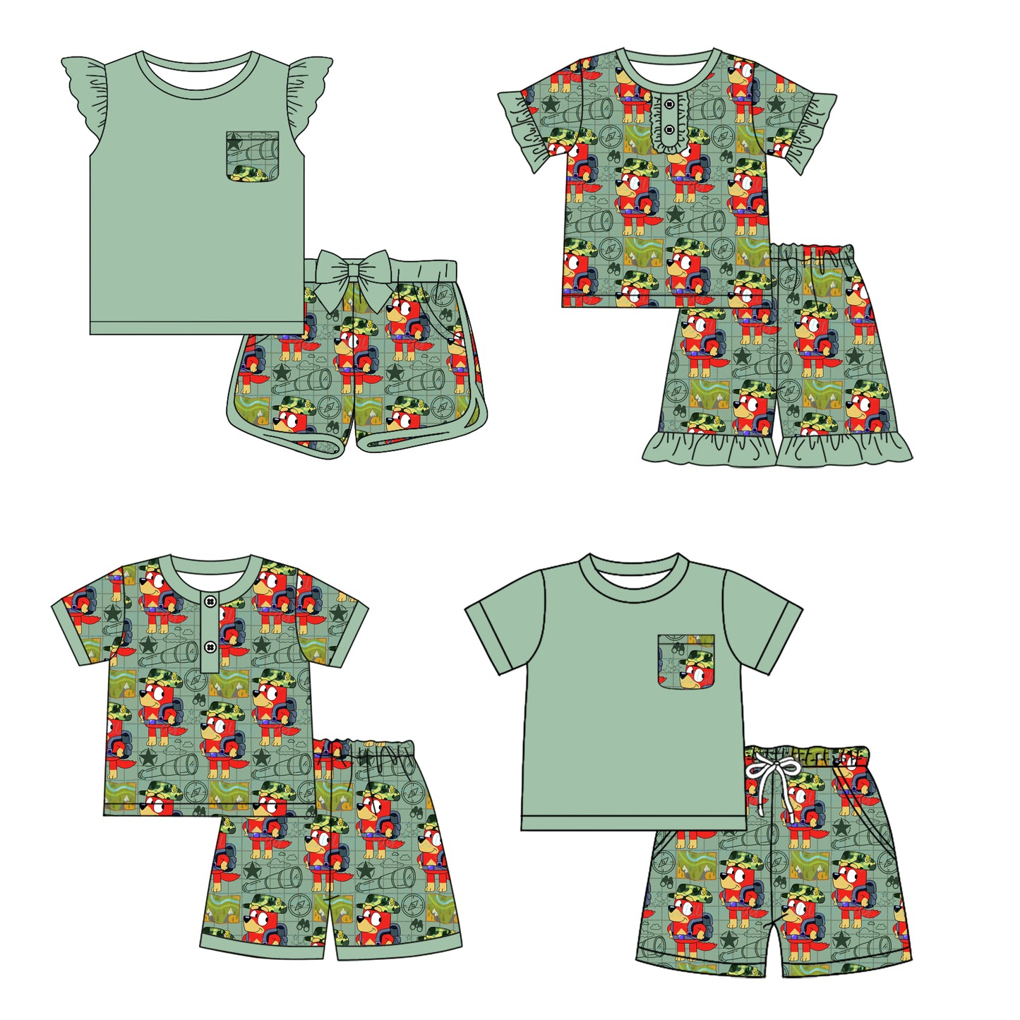 12.30 custom each style moq 5eta 4-6week Sibling Sister cartoon dog baby boy short sleeve shorts sets 1 and sets 2 and set 3 match design