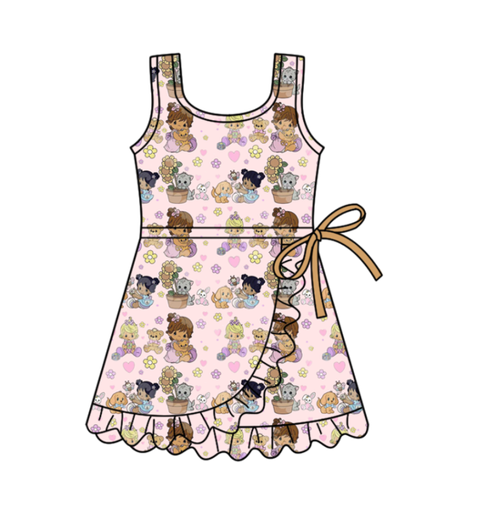 Custom moq 5 mix size milk silk baby girl clothes summer cartoon sleeveless dress