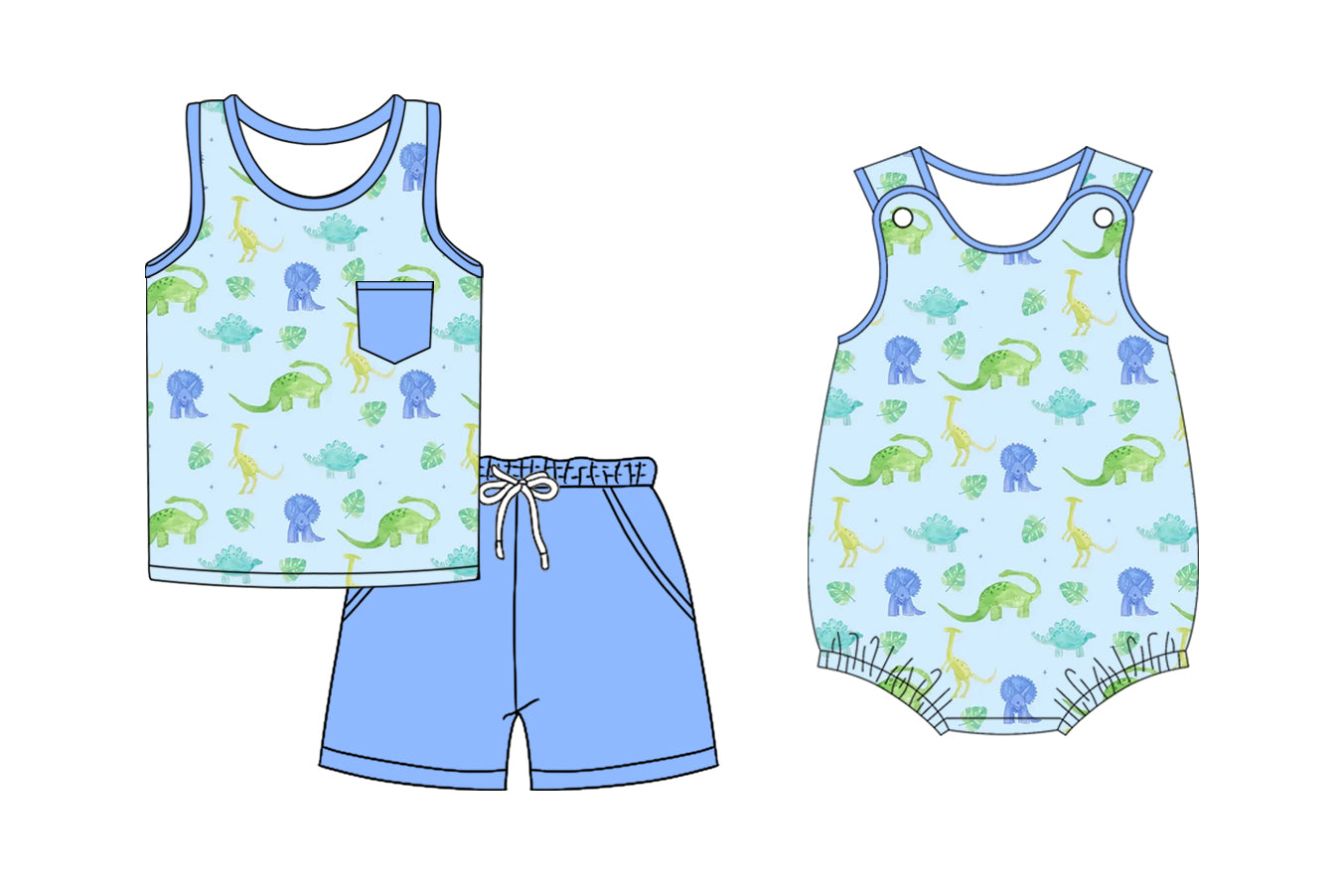 2.13 custom each style moq 5eta 4-6week Sibling Sister dinosaur baby girls short sleeve shorts sets and romper match design