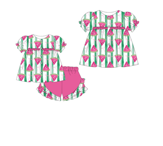 1.8 custom each style moq 5eta 4-6week Sibling Sister watermelon baby girl sets and boy romper match family design