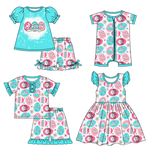 1.14 custom each style moq 5eta 4-6week Sibling Sister easter floral baby girl short sleeve shorts sets and sets 2 and boy romper and dress match design