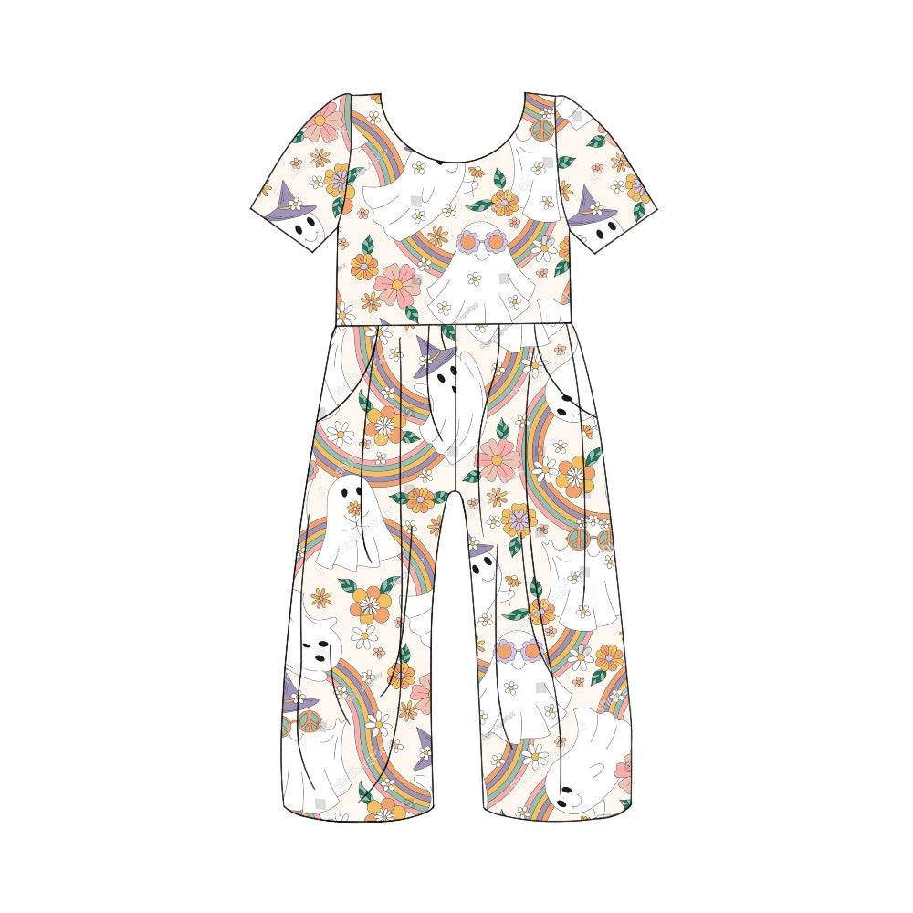 5.1custom each style moq 5eta 4-5week Halloween ghost flower ramble prints jumpsuits