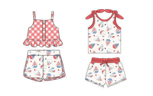 2.8 custom each style moq 5eta 4-6week Sibling Sister baby girls short sleeve shorts sets and set 2 match design