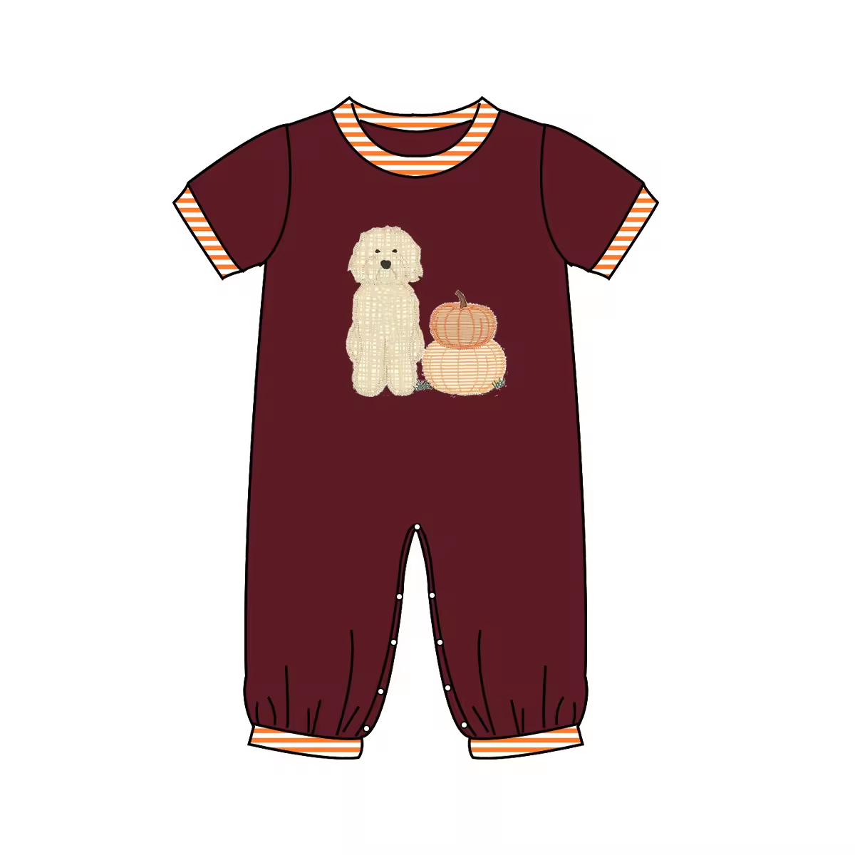 5.10custom each style moq 5eta 4-5week Sibling Sister puppy pumpkin prints brown girls and boys set and baby romper match family design