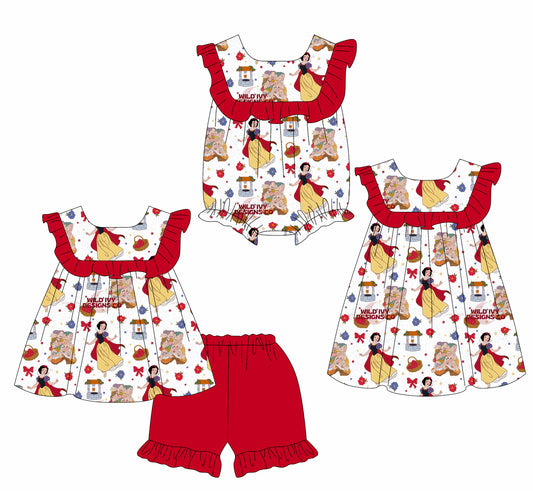 1.24 custom each style moq 5eta 4-6week Sibling Sisters disney princess baby girl short sleeve shorts sets and dress and rompers match family design