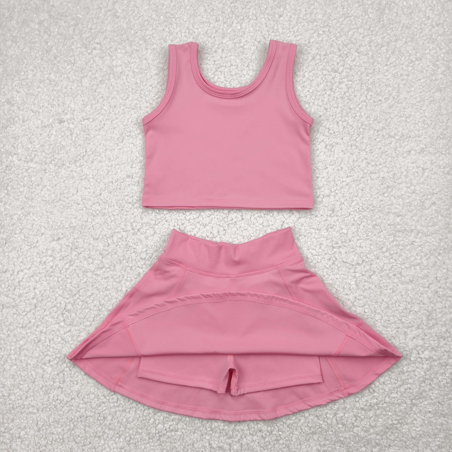 RTS NO MOQ GSD1978 Solid pink sleeveless skirt yoga set