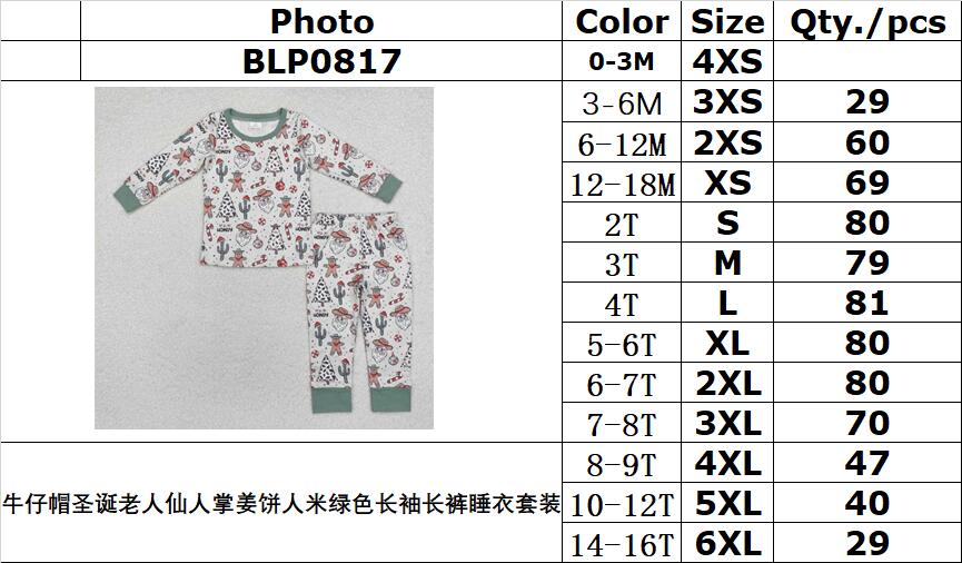 RTS NO MOQ ETA 5/7days Arrived BLP0817 Cowboy hat Santa Claus cactus gingerbread man beige green long-sleeved trousers pajamas set