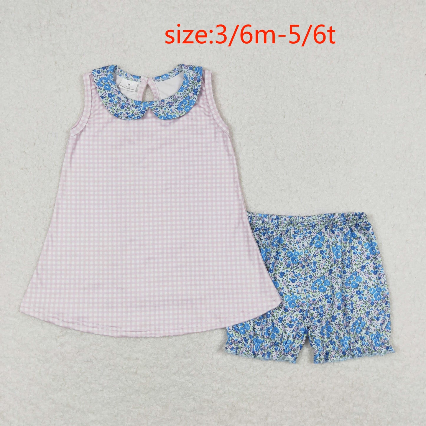 Baby Girls Pink Checkered Collar Sibling Sister Rompers Clothes Sets