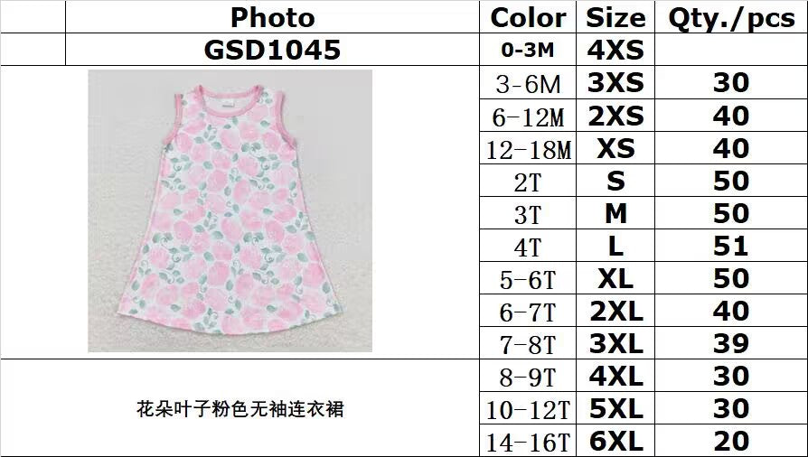 GSD1045 Flowers and leaves pink sleeveless dress